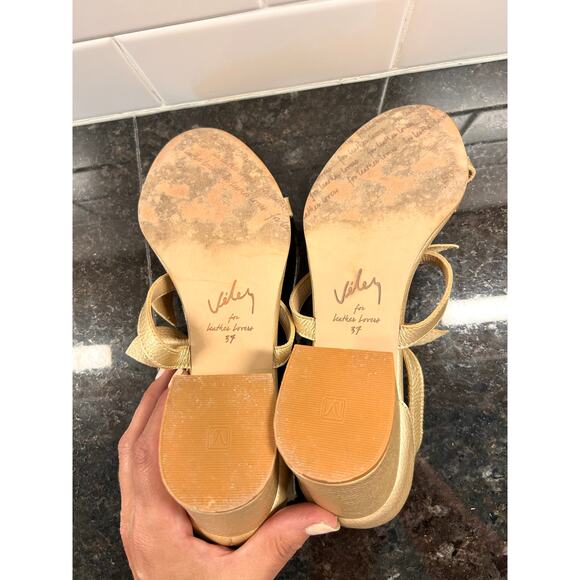 Velez‎ Women's Bow-Detailed Genuine Metallic Leather Sandals Gold Size 37 - Picture 8 of 9